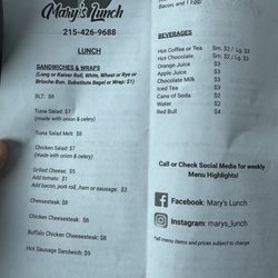 Mary's Lunch - Lunch Menu