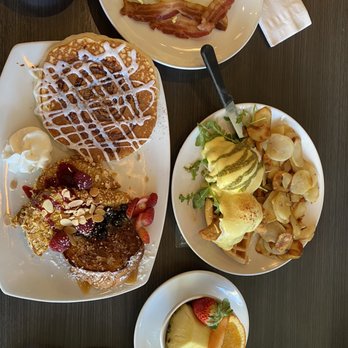 Broken Yolk Cafe - Sweet Trio French Toast Caprese Benedict Chicken and Waffle Benedict - Breakfast & Brunch Near Me - Del Mar, California Broken Yolk Cafe - Sweet Trio French Toast Caprese Benedict Chicken and Waffle Benedict - Breakfast & Brunch Near Me - Del Mar, California