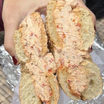 Bagelworks - Sesame bagel with Sun-Dried Tomato Tofu Spread - Bagels Near Me - New York, New York