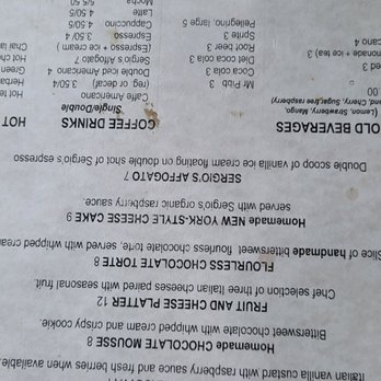 Sergio Caffe - a menu for a restaurant - Italian Near Me - Grass Valley, California