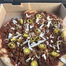 Got my paid toppings for this taco pizza.  No cheese, LT olives or sour cream.  NO CHEESE.Js