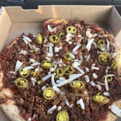 Tubby's Pizza - Got my paid toppings for this taco pizza.  No cheese, LT olives or sour cream.  NO CHEESE.Js