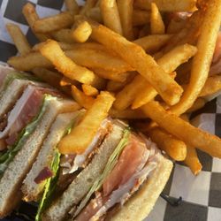 The Coastal Taproom - Club Sandwich and Fries