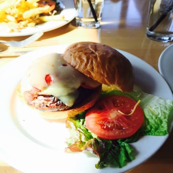 Cedar Creek Pub - Portobello mushroom burger with red pepper and Swiss. It was okay-ish - American Near Me - Aurora, Colorado Cedar Creek Pub - Portobello mushroom burger with red pepper and Swiss. It was okay-ish - American Near Me - Aurora, Colorado