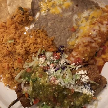 El Tapatio - 3 item combo plate w/ Chile relleno, chicken enchilada, and shredded beef flauta +rice and beans - Bars Near Me - Flagstaff, Arizona