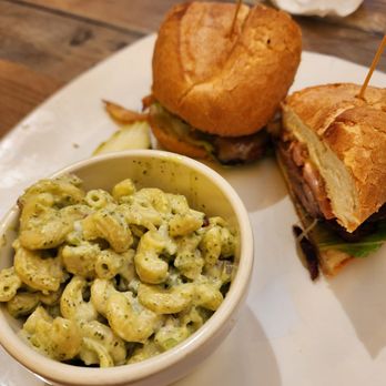 Old City Hall Restaurant - Tri tip sandwich with pasta salad - American Near Me - Gilroy, California Old City Hall Restaurant - Tri tip sandwich with pasta salad - American Near Me - Gilroy, California