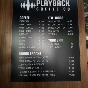 Playback Coffee - Menú - Coffee & Tea Near Me - San Jose, California