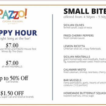 Pazzo! Cucina Italiana - Happy Hour Menu as of Feb 5 2022 - Italian Near Me - Naples, Florida Pazzo! Cucina Italiana - Happy Hour Menu as of Feb 5 2022 - Italian Near Me - Naples, Florida