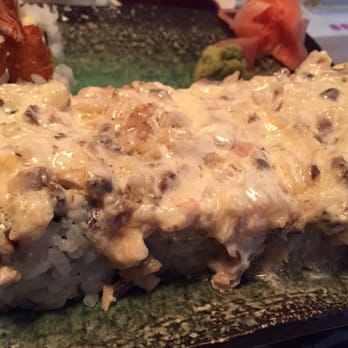 Tomo Sushi - So excited for this Tomo roll. It's crab, avocado, asparagus top with baked scallop!! - Sushi Bars Near Me - Tampa, Florida