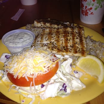 Coconuts Fish Cafe - Grilled Ono with lemon butter over brown rice with cole slaw - fabulous - Seafood Near Me - Kihei, Hawaii Coconuts Fish Cafe - Grilled Ono with lemon butter over brown rice with cole slaw - fabulous - Seafood Near Me - Kihei, Hawaii