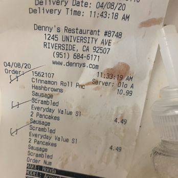 Denny's - Receipt - Diners Near Me - Riverside, California