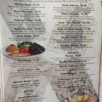 Taco Riendo - Special Dinner Menu - Beef and Egg Dishes and Side Orders - Mexican Near Me - Bristol, Virginia