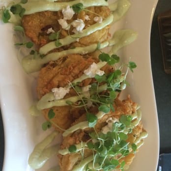 Cafe Strudel - Fried Green Tomatoes w. Goat Cheese & Roasted Garlic Herb Aioli - New American Near Me - West Columbia, South Carolina