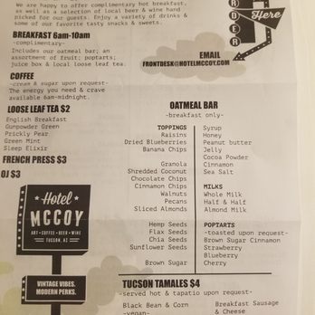 Hotel McCoy - Menu - Hotels Near Me - Tucson, Arizona