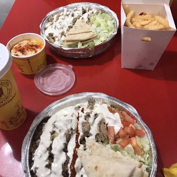 The Halal Guys - Chicken Platter and the Combo ( Chicken & Gyro) Platter. Side of Hummus and Fries! - Halal Near Me - Tempe, Arizona