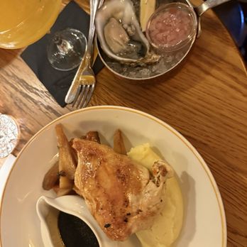 Davy Byrnes - Roasted chicken dish, oyster and the passion mocktail. - Gastropubs Near Me - Dublin, D Davy Byrnes - Roasted chicken dish, oyster and the passion mocktail. - Gastropubs Near Me - Dublin, D