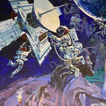 Spaceship Earth - Mural on the outside of the building, visible before entering the inside ride queue - Amusement Parks Near Me - Bay Lake, Florida