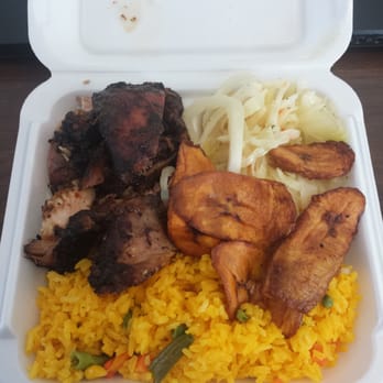 Flames III - Jerk chicken w/ yellow rice, cabbage, and plantains. So awesome. - Caribbean Near Me - Dorchester, Massachusetts Flames III - Jerk chicken w/ yellow rice, cabbage, and plantains. So awesome. - Caribbean Near Me - Dorchester, Massachusetts