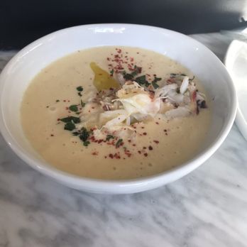 Baker's - Chilled corn veloute with Dungeness crab - Cocktail Bars Near Me - Seattle, Washington Baker's - Chilled corn veloute with Dungeness crab - Cocktail Bars Near Me - Seattle, Washington