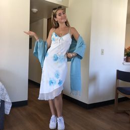 cute vintage dress and the owner paired this scarf with it for us!! we are obsessed