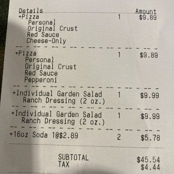 Round Table Pizza - Receipt showing how much I paid - Pizza Near Me - Pinole, California Round Table Pizza - Receipt showing how much I paid - Pizza Near Me - Pinole, California