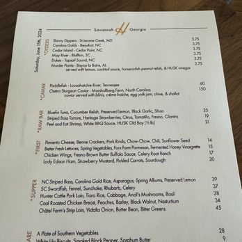 Husk Savannah - Menu the night we dined - Southern Near Me - Savannah, Georgia Husk Savannah - Menu the night we dined - Southern Near Me - Savannah, Georgia