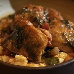 Juliette - Chicken Thigh - yellow grits collard greens and cured pork