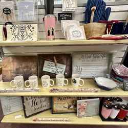 Shepherds Door - Shelves of Christian decor, cups, etc.