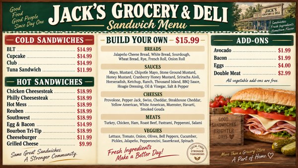 Menu photo 1 Jack's Grocery & Deli Julian, CA Menu photo 1 Jack's Grocery & Deli Julian, CA