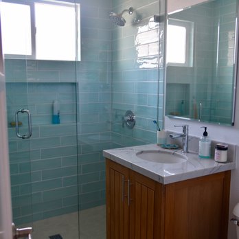 Waters Edge Construction - Completely redone bath, top to bottom, all new lighting and exhaust fan - General Contractors Near Me