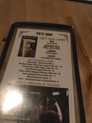Menu photo 1 Yeti Bar Seattle, WA