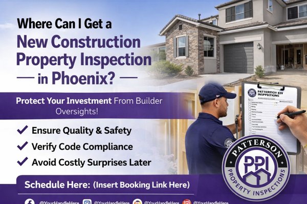 New Construction Inspections - Even brand-new homes can hide costly issues. Our New Construction Inspection service protects your investment by catching construction defects before they become your responsibility.
We inspect every phase—pre-drywall, final walkthrough, and 11-month warranty inspections—to ensure the build meets industry standards and builder promises. Using thermal cameras, moisture meters, and drone technology, our inspectors verify structural integrity, insulation, electrical, plumbing, and HVAC systems.
Builders appreciate our clear communication and professional approach, and homeowners love the peace of mind knowing their dream home was inspected by Phoenix’s most trusted team.
Before you move in—or before your warranty expires—schedule your Patterson Property Inspections new build evaluation. We find what others miss. New Construction Inspections - Even brand-new homes can hide costly issues. Our New Construction Inspection service protects your investment by catching construction defects before they become your responsibility.
We inspect every phase—pre-drywall, final walkthrough, and 11-month warranty inspections—to ensure the build meets industry standards and builder promises. Using thermal cameras, moisture meters, and drone technology, our inspectors verify structural integrity, insulation, electrical, plumbing, and HVAC systems.
Builders appreciate our clear communication and professional approach, and homeowners love the peace of mind knowing their dream home was inspected by Phoenix’s most trusted team.
Before you move in—or before your warranty expires—schedule your Patterson Property Inspections new build evaluation. We find what others miss.