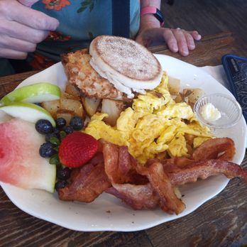 The Penguin - Scrambled eggs and bacon with English muffin - Burgers Near Me - Bethany Beach, Delaware The Penguin - Scrambled eggs and bacon with English muffin - Burgers Near Me - Bethany Beach, Delaware