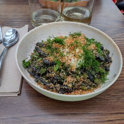 Sorbu Paninoteca - Squid ink pasta with purple broccoli, anchovies, garlic!!!! Heaven!