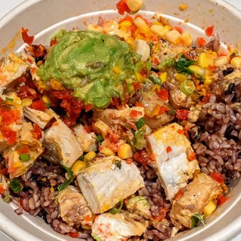 Red Poke - a bowl of food with black beans, corn, and avocado - Poke Near Me - New York, New York Red Poke - a bowl of food with black beans, corn, and avocado - Poke Near Me - New York, New York