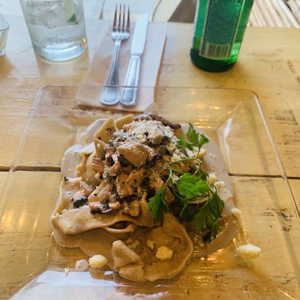 La Nave - pappardelle Alfredo with salmon and mushrooms. - Pizza Near Me - Tulum, ROO La Nave - pappardelle Alfredo with salmon and mushrooms. - Pizza Near Me - Tulum, ROO