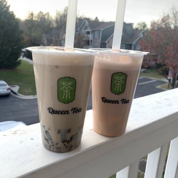 Queen Tea - Brown Sugar Milk Tea Cold with coffee jelly and Rose Oolong Milk Foam Tea with Mano jelly - Bubble Tea Near Me - Kennesaw, Georgia