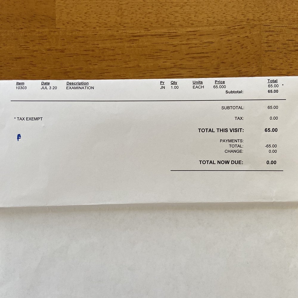 Serra Veterinary Hospital - My cat's physical exam invoice -- no explanation about which exams she took during the visit. - Veterinarians Near Me - Sunnyvale, California Serra Veterinary Hospital - My cat's physical exam invoice -- no explanation about which exams she took during the visit. - Veterinarians Near Me - Sunnyvale, California