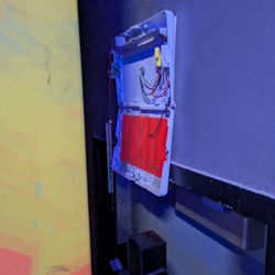 Open electric box next to the trampolines.