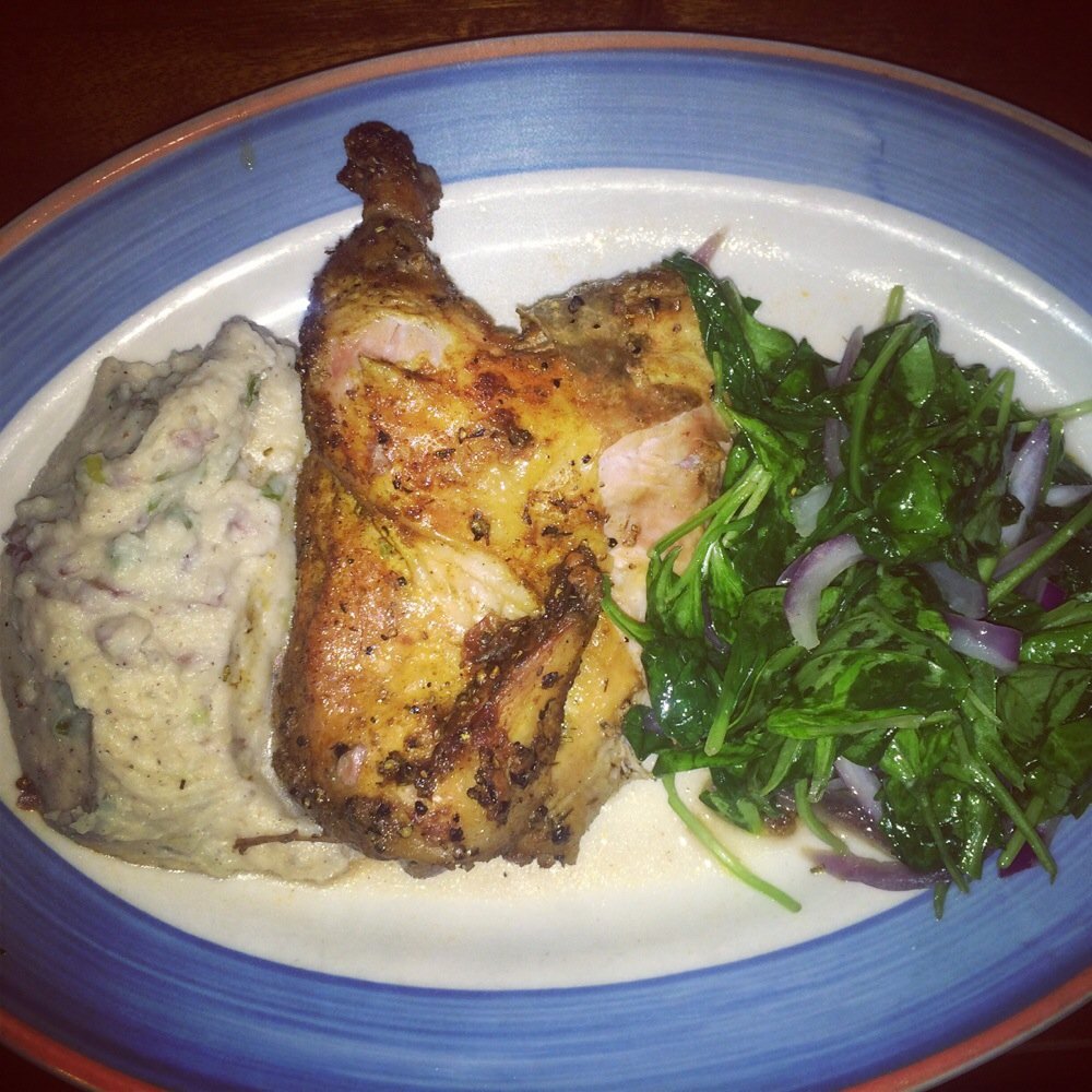 Copper Canyon Grill- Silver Spring - Rotisserie  chicken with mash potatoes and sautéed spinach. - American Near Me - Silver Spring, Maryland