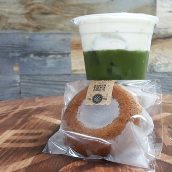 Ring Donuts - Earl grey baked tofu donut. Iced sea salt matcha green tea from Japan. - Donuts Near Me - Los Angeles, California
