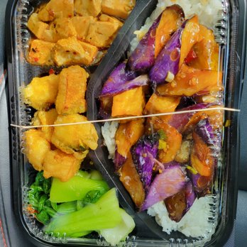 BentoLicious - All Veggie - eggplant over rice, mapo tofu, pumpkin, veggies - Taiwanese Near Me - Pleasanton, California