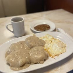 Moonlite Diner - Biscuits & Country Gravy and Two Eggs with Meat