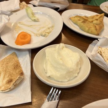 Jerusalem Garden - Toum with Pita, Spinach Pie, Hummus Veggie Plate - Desserts Near Me - Ann Arbor, Michigan Jerusalem Garden - Toum with Pita, Spinach Pie, Hummus Veggie Plate - Desserts Near Me - Ann Arbor, Michigan