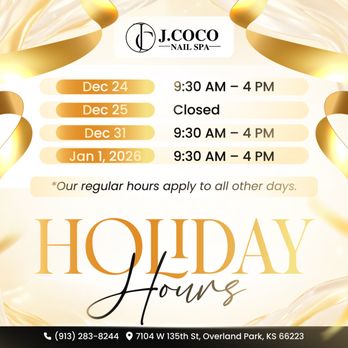 J Coco Nail Spa - HOLIDAY HOURS UPDATE -- J. COCO NAIL SPA - Nail Salons Near Me - Overland Park, Kansas J Coco Nail Spa - HOLIDAY HOURS UPDATE -- J. COCO NAIL SPA - Nail Salons Near Me - Overland Park, Kansas
