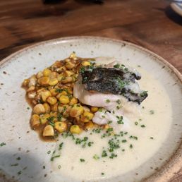 Black cod, corn, smelt roe