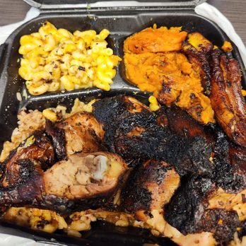 Jerk Yard - 1/2 dark with mac-n-cheese and yams - Chicken Shop Near Me - Chicago, Illinois
