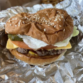 Five Guys - My Little Cheeseburger with everything except onions, but added jalapeños - Burgers Near Me - Kapolei, Hawaii Five Guys - My Little Cheeseburger with everything except onions, but added jalapeños - Burgers Near Me - Kapolei, Hawaii