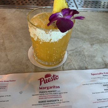 Puesto Concord - Passionfruit Margarita - Good amount of alcohol with a bit of sweetness. Pretty presentation! - Mexican Near Me - Concord, California Puesto Concord - Passionfruit Margarita - Good amount of alcohol with a bit of sweetness. Pretty presentation! - Mexican Near Me - Concord, California