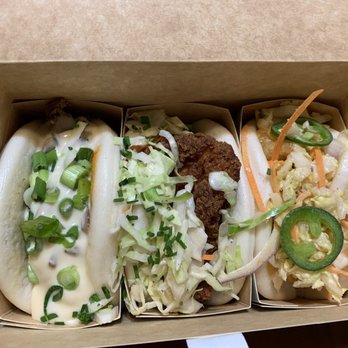 Bao Nine - Left to right: The Bao Boa, The Crispy Chick, The Bang Bang - Taiwanese Near Me - Philadelphia, Pennsylvania